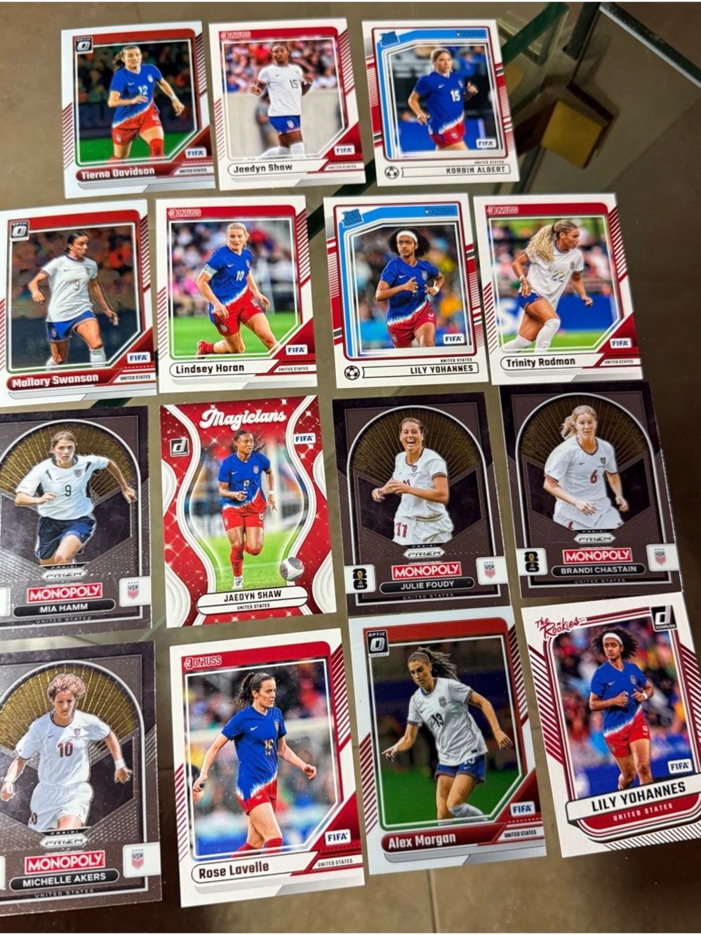 15 soccer card lot USWNT 2024 2025 2026 Optic Donruss Prizm Monopoly World Cup